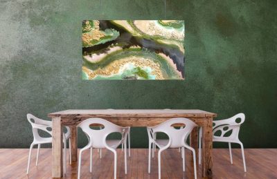 Epoxy geode groen schilderij eettafel epoxyworkshop antoynette anema